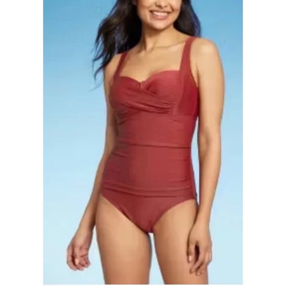 Kona Sol Tummy Control Padded Bra Size Large 12/14 Red Adjustable Strap NWT Swim